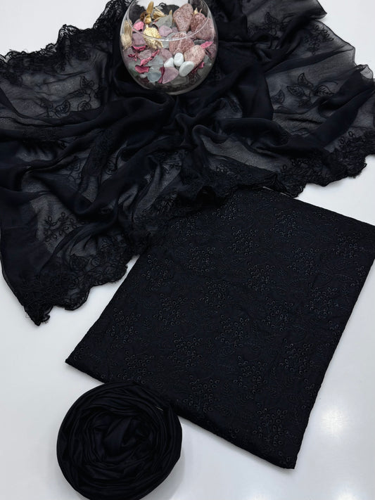 Computer Crosstich Boring Embroidery On Pure Lawn 3pc Dress ๐ค