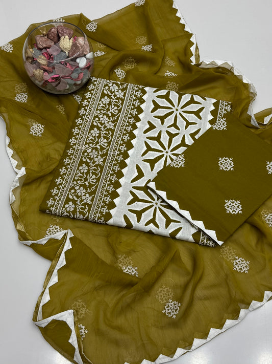 Computer Crosstich With Handmade Applic Work On Pure Lawn 3pc Dress 👗