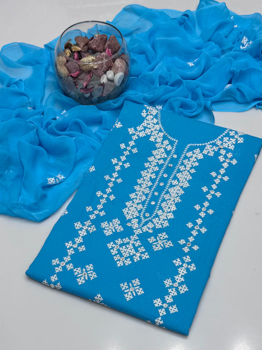 Handmade Sindhi Tanka With Mirror Work On Lawn 3pc Dress ๐