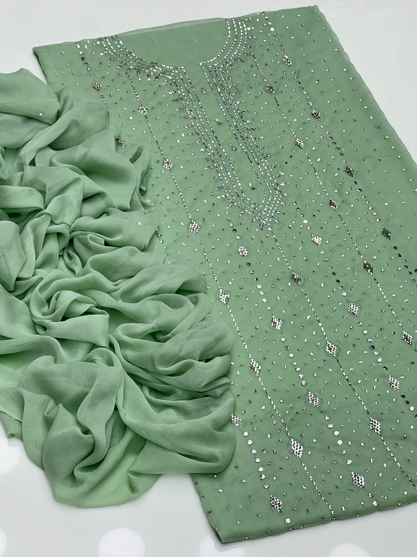 Barfi Mukesh Work On Soft Krinkle Shifoon 2pc Dress 👗