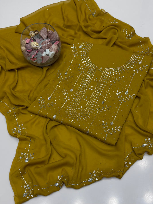 Handmade Button Barfi Mukesh Work On Soft Krinkle Shifoon 2pc Suitโฆ
