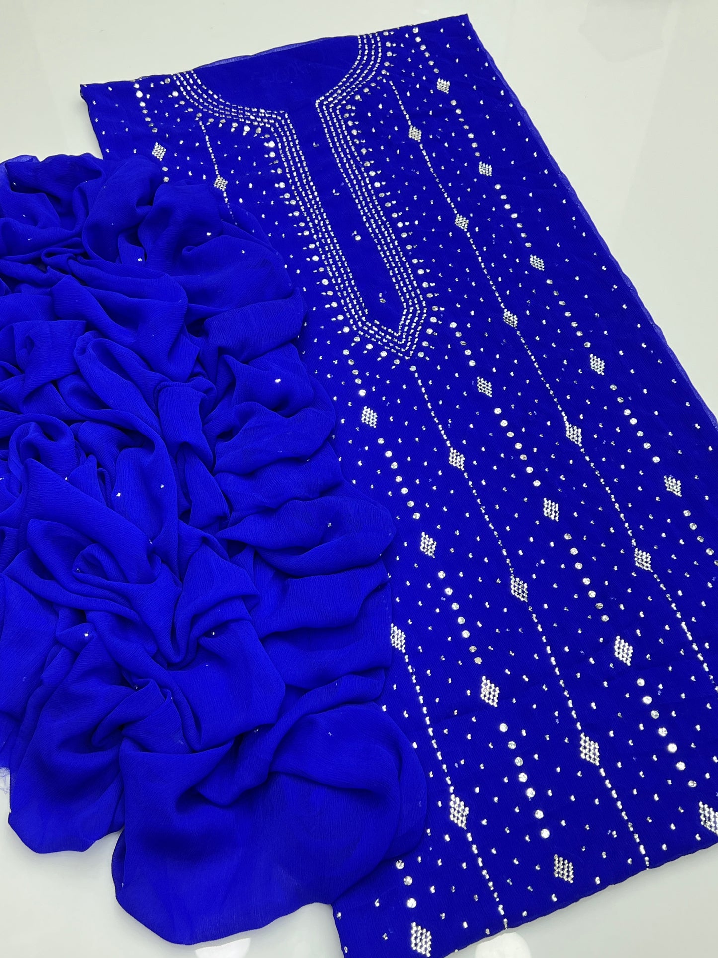 Barfi Mukesh Work On Soft Krinkle Shifoon 2pc Dress ๐