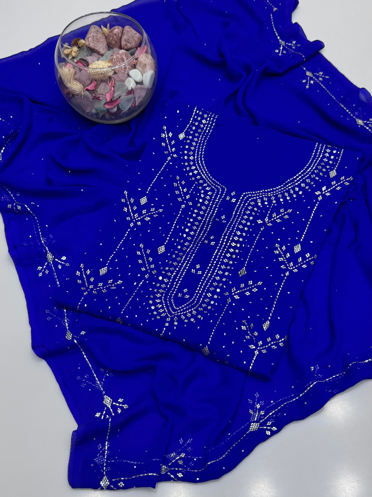 Handmade Button Barfi Mukesh Work On Soft Krinkle Shifoon 2pc Suit…