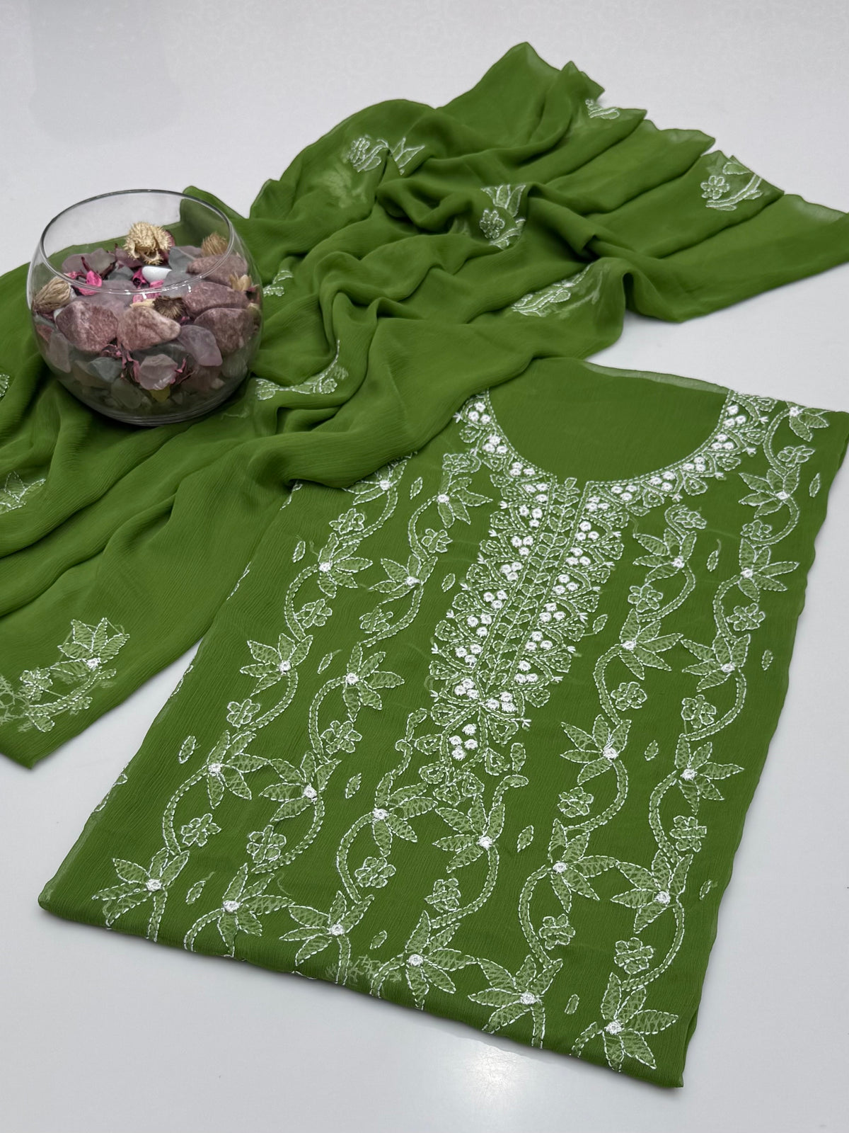 Handmade Shedow Tanka With Mirror Work On Soft Krinkle Shifoon 2pc Dress 👗
