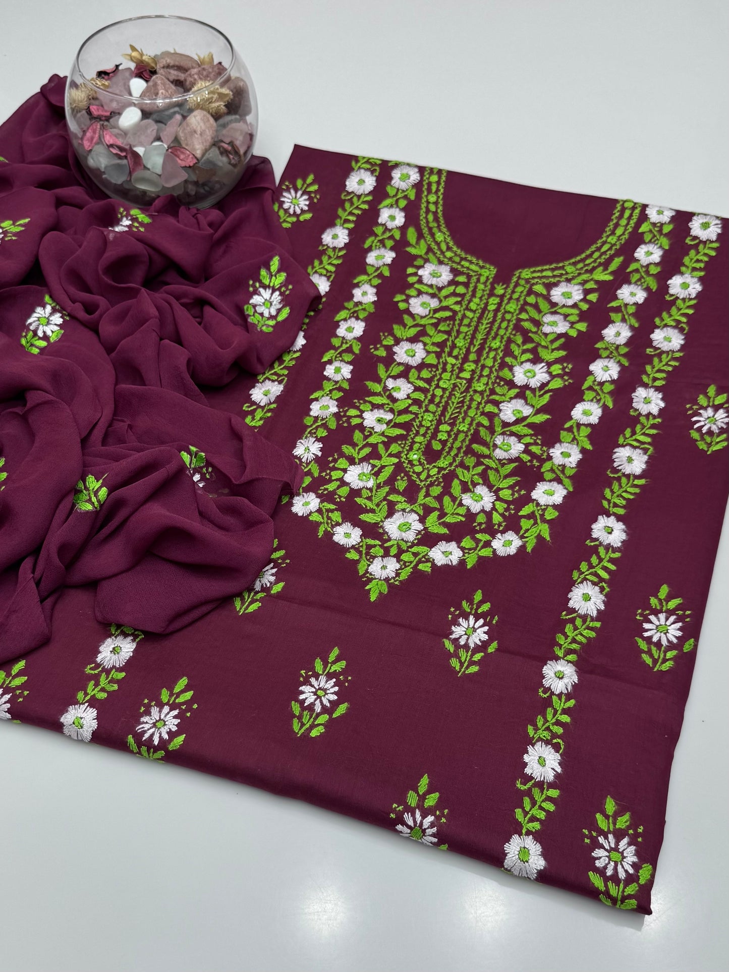 Handmade Multi Pakka Tanka With Mirror Work On Pure Gtm Lawn 3pc Suits