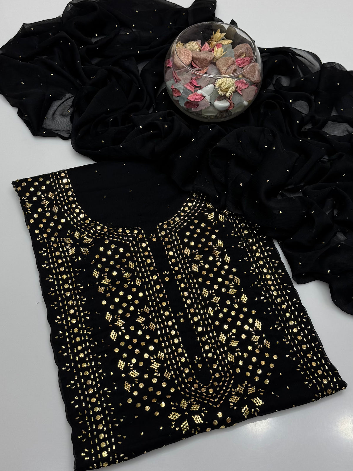 Handmade Golden Mukesh Work On Soft Krinkle Shifoon 2pc Dress 👗