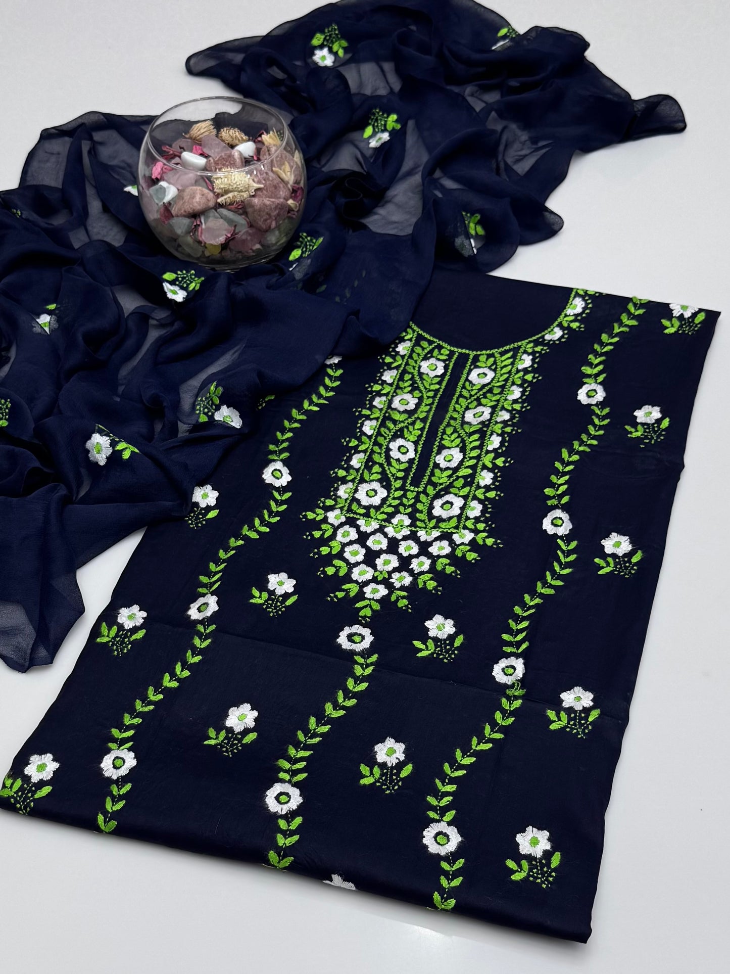 Handmade Multi Pakka Tanka With Mirror Work On Pure Gtm Lawn 3pc Suits
