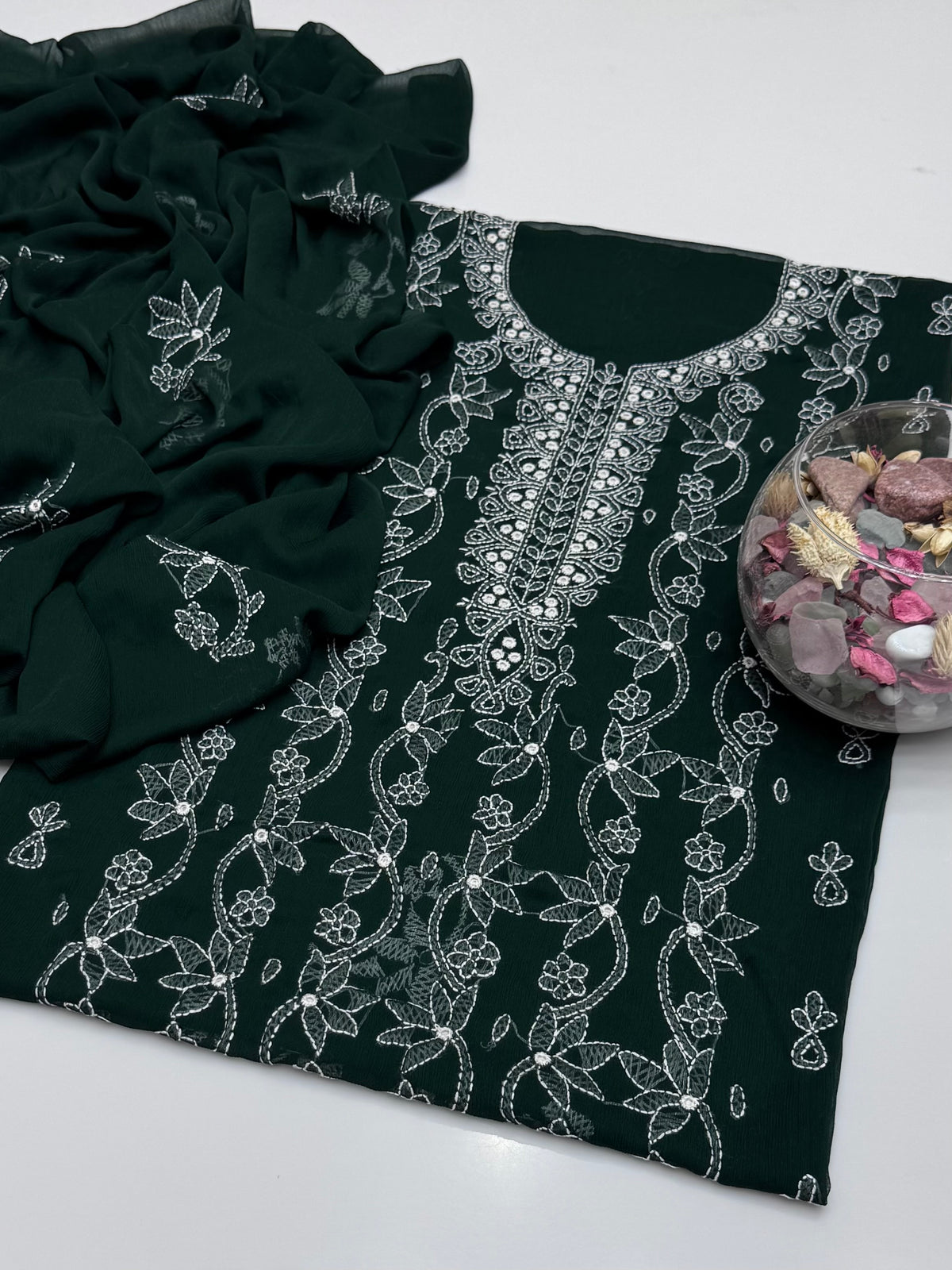 Handmade Shedow Tanka With Mirror Work On Soft Krinkle Shifoon 2pc Dress 👗