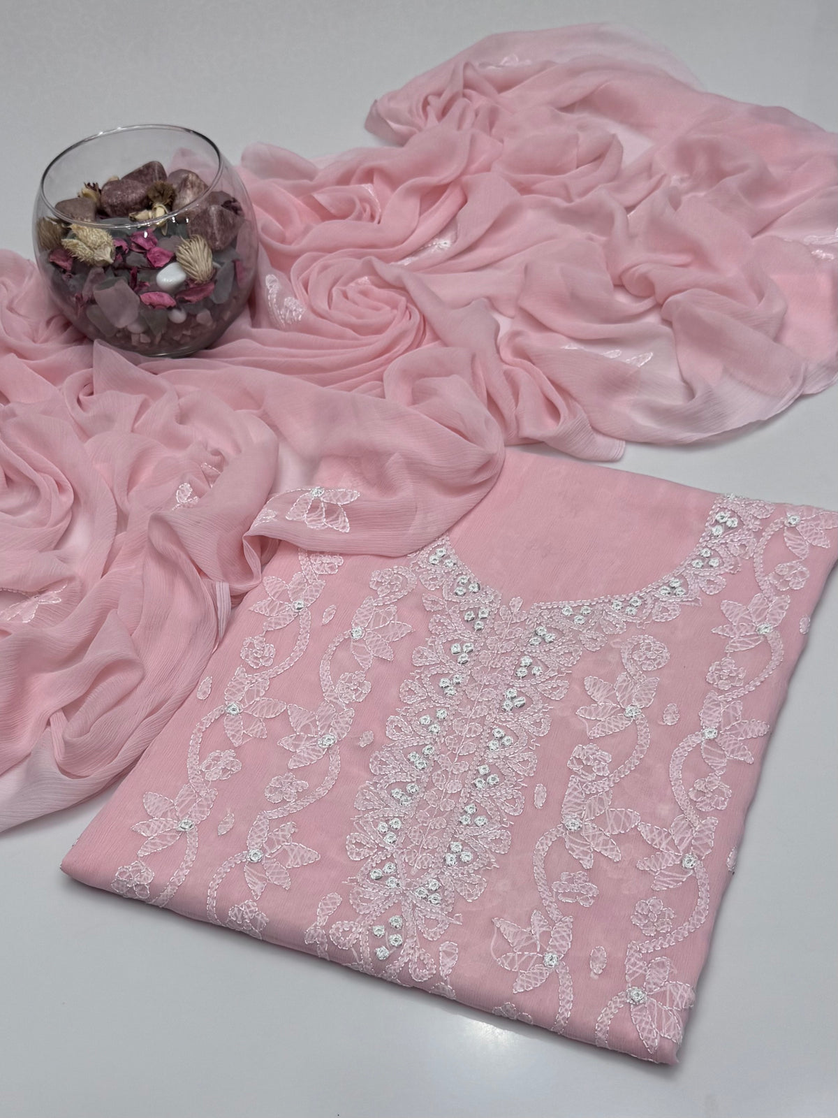 Handmade Shedow Tanka With Mirror Work On Soft Krinkle Shifoon 2pc Dress 👗