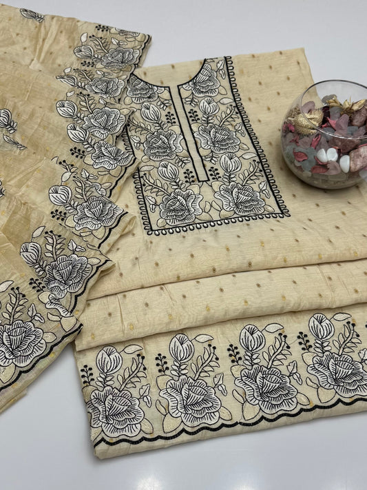 Computer Gulab Embroidery On Pure Bindi Paper Cotton 2pc Dress 👗
