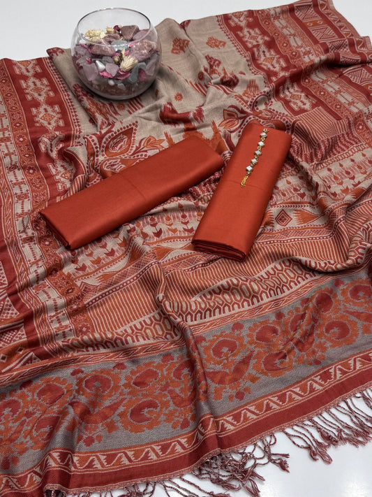 Winter’s Beautiful Pashmina Wool Shawl With Soft Dhanak Shirt Nd Trouser 3pc Dress 👗