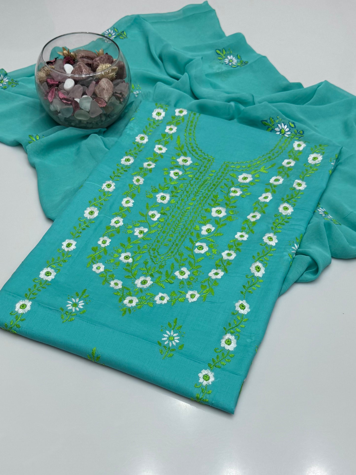 Handmade Multi Pakka Tanka With Mirror Work On Pure Gtm Lawn 3pc Suits