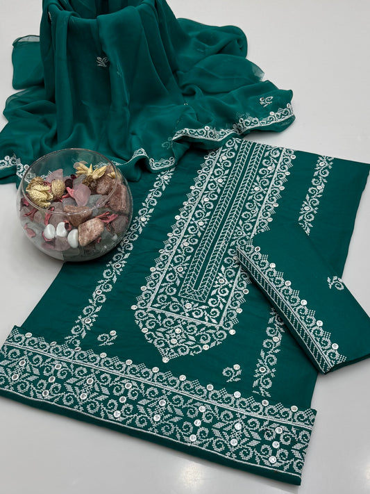 Computer Crosstich 9mm Embroidery On Pure Lawn 3pc Dress 👗