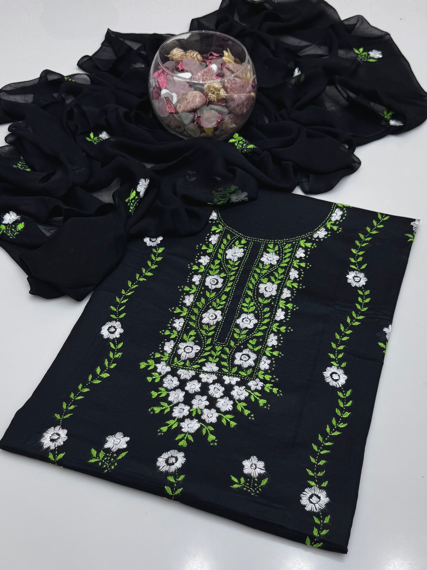 Handmade Multi Pakka Tanka With Mirror Work On Pure Gtm Lawn 3pc Suits