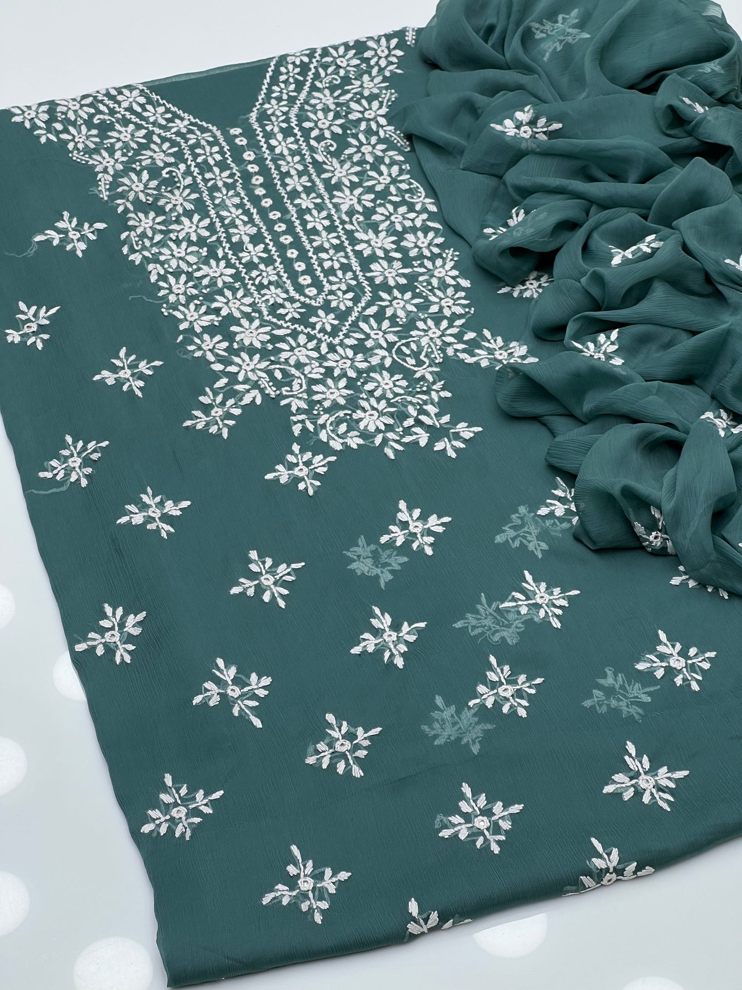 Handmade Pakka Tanka With Mirror Work On Soft Krinkle Shifoon 2pc Dress 👗