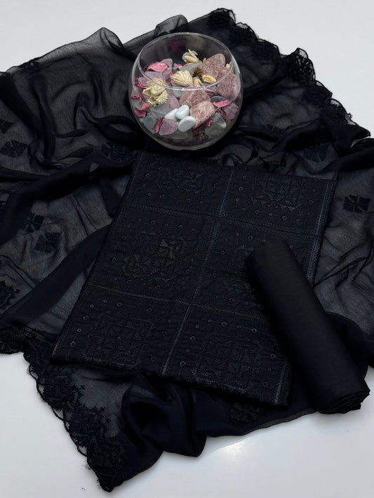 Computer Crosstich Boring Embroidery On Pure Lawn 3pc Dress 🖤