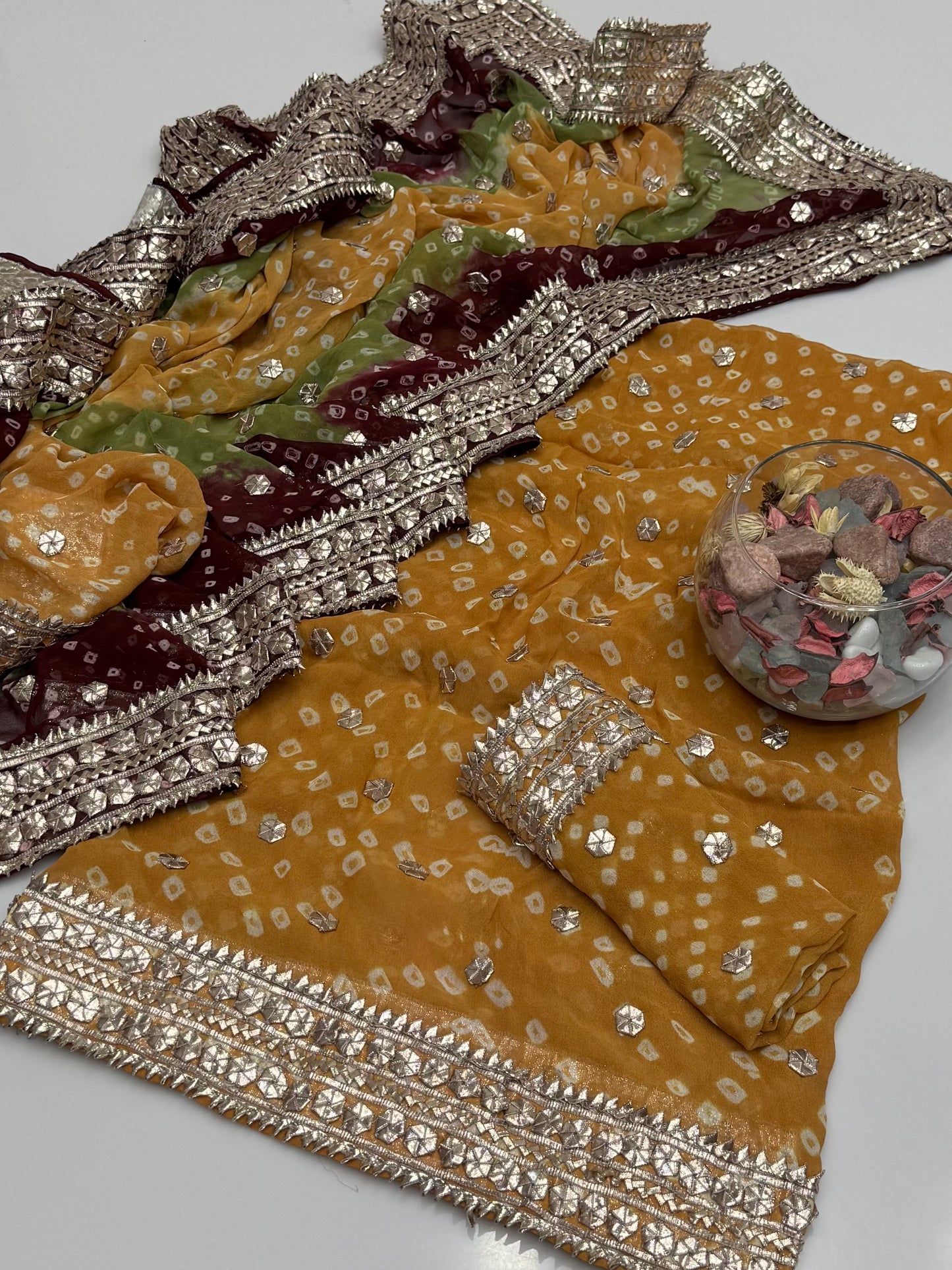 Handmade Chunri Akhrot Gotta On Bamber Shifoon 2pc Dress 👗