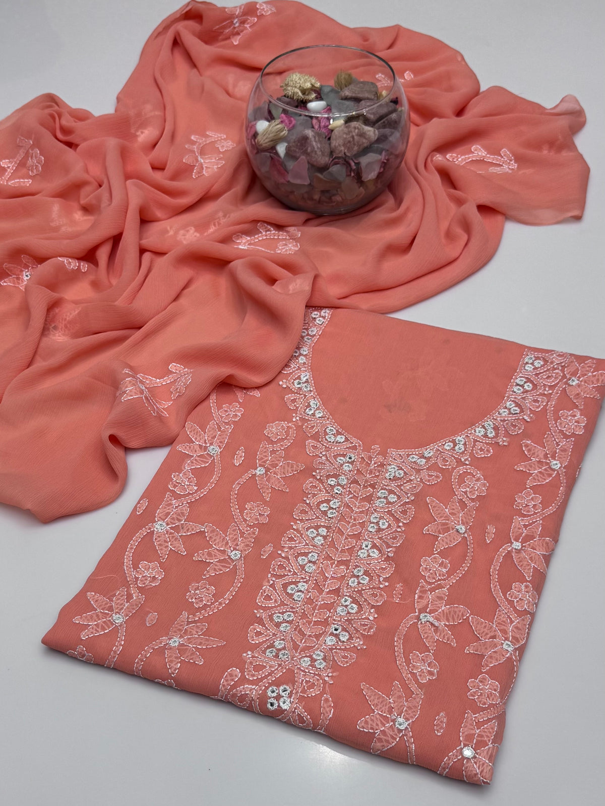 Handmade Shedow Tanka With Mirror Work On Soft Krinkle Shifoon 2pc Dress 👗