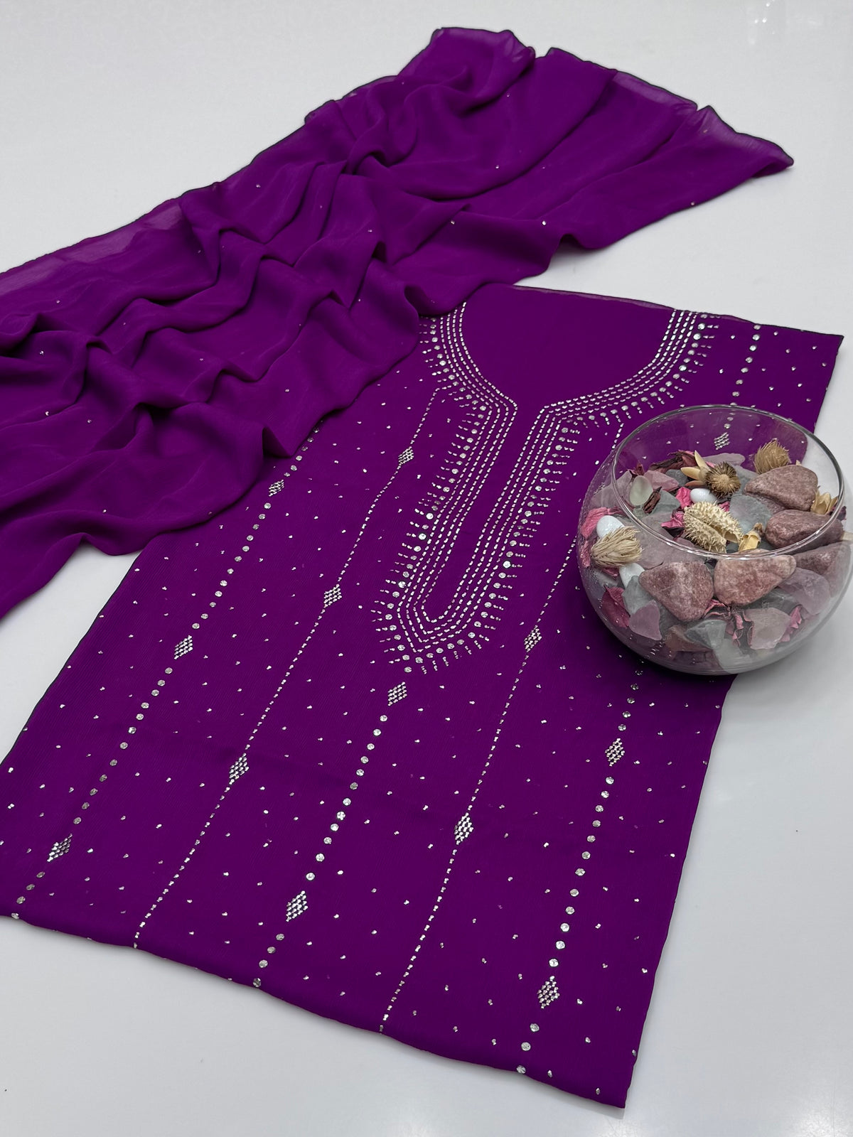 Handmade Barfi Mukesh On Soft Krinkle Shifoon 2pc Dress 👗
