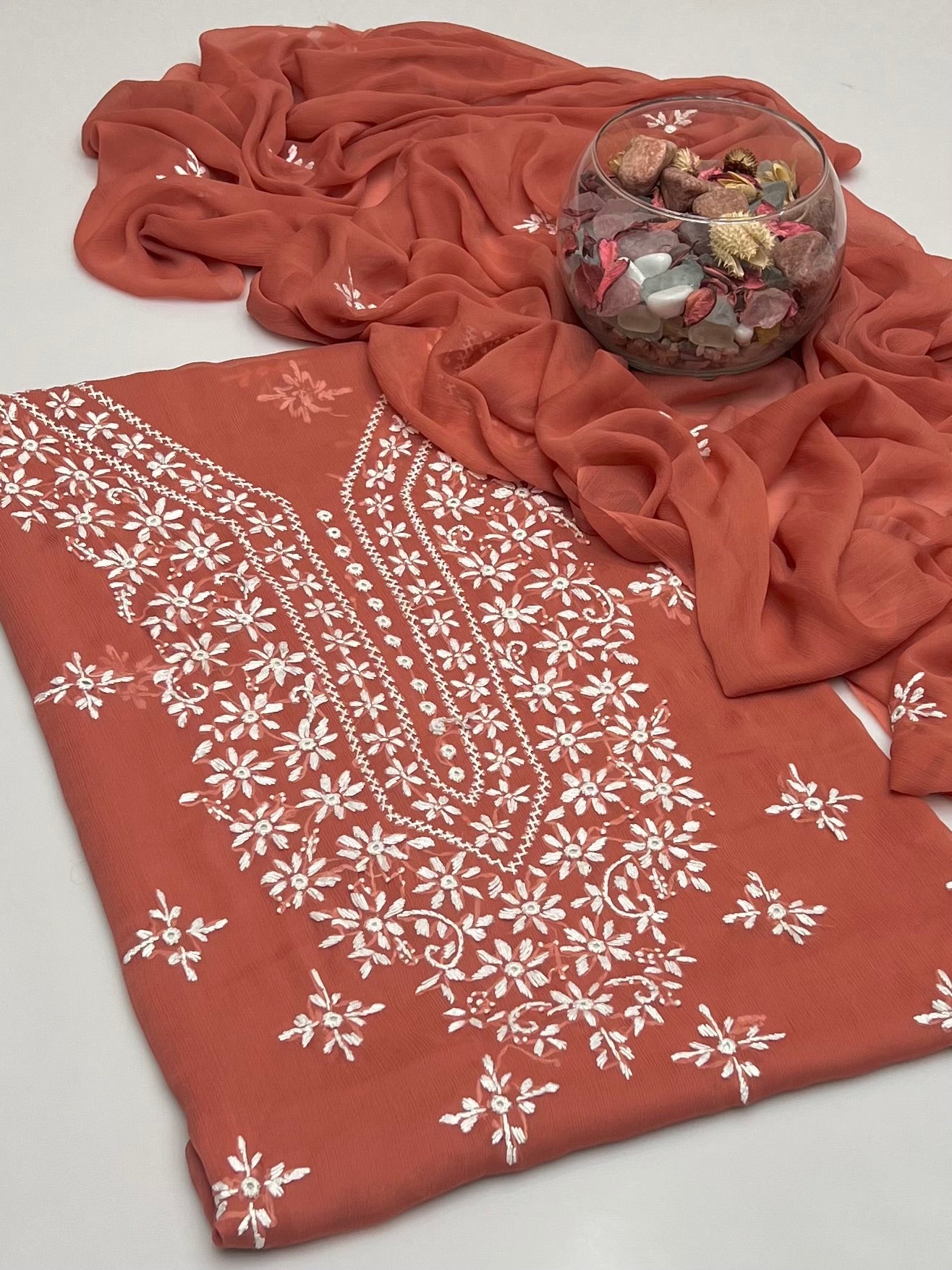 Handmade Pakka Tanka With Mirror Work On Soft Krinkle Shifoon 2pc Dress 👗