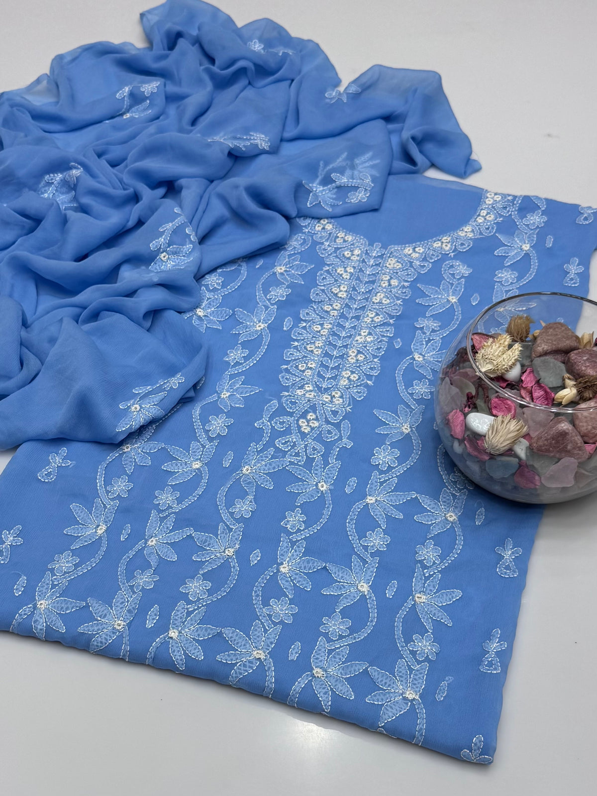 Handmade Shedow Tanka With Mirror Work On Soft Krinkle Shifoon 2pc Dress 👗