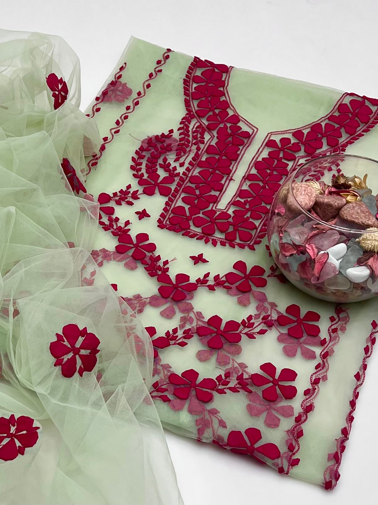 Handmade Applic Work On Net Fabric 2pc Dress 👗