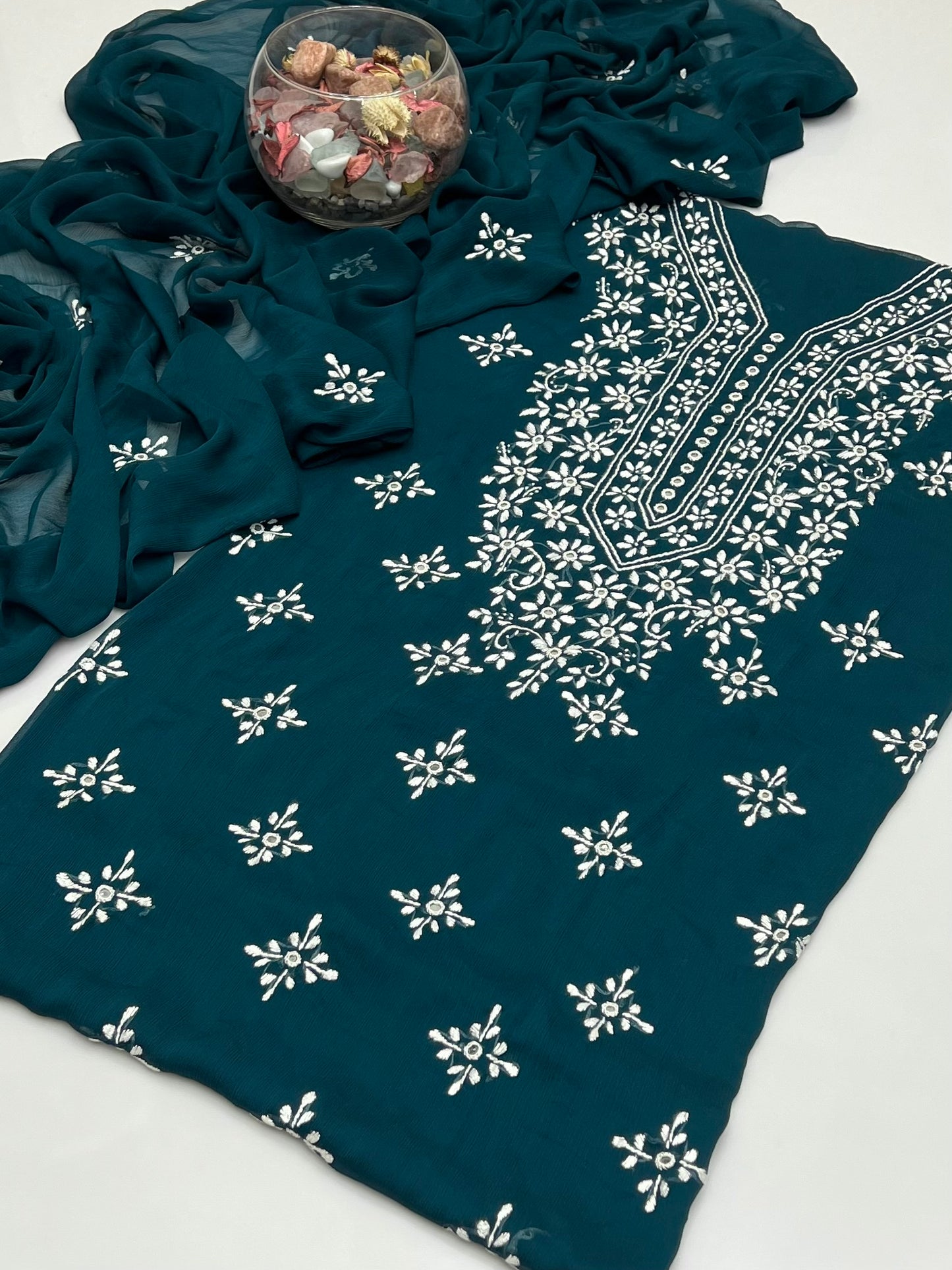 Handmade Pakka Tanka With Mirror Work On Soft Krinkle Shifoon 2pc Dress 👗