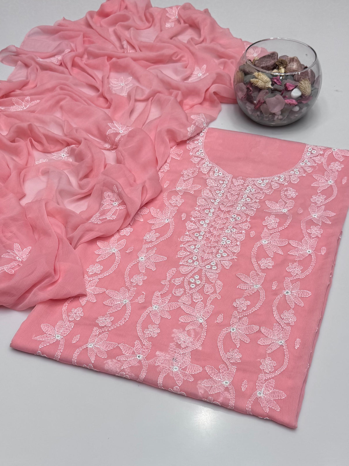 Handmade Shedow Tanka With Mirror Work On Soft Krinkle Shifoon 2pc Dress 👗