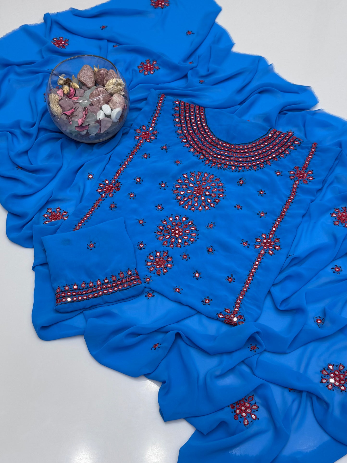 Handmade Resham Tanka With Badam Mirror Work On Georgett Shifoon 2pc Dress 👗