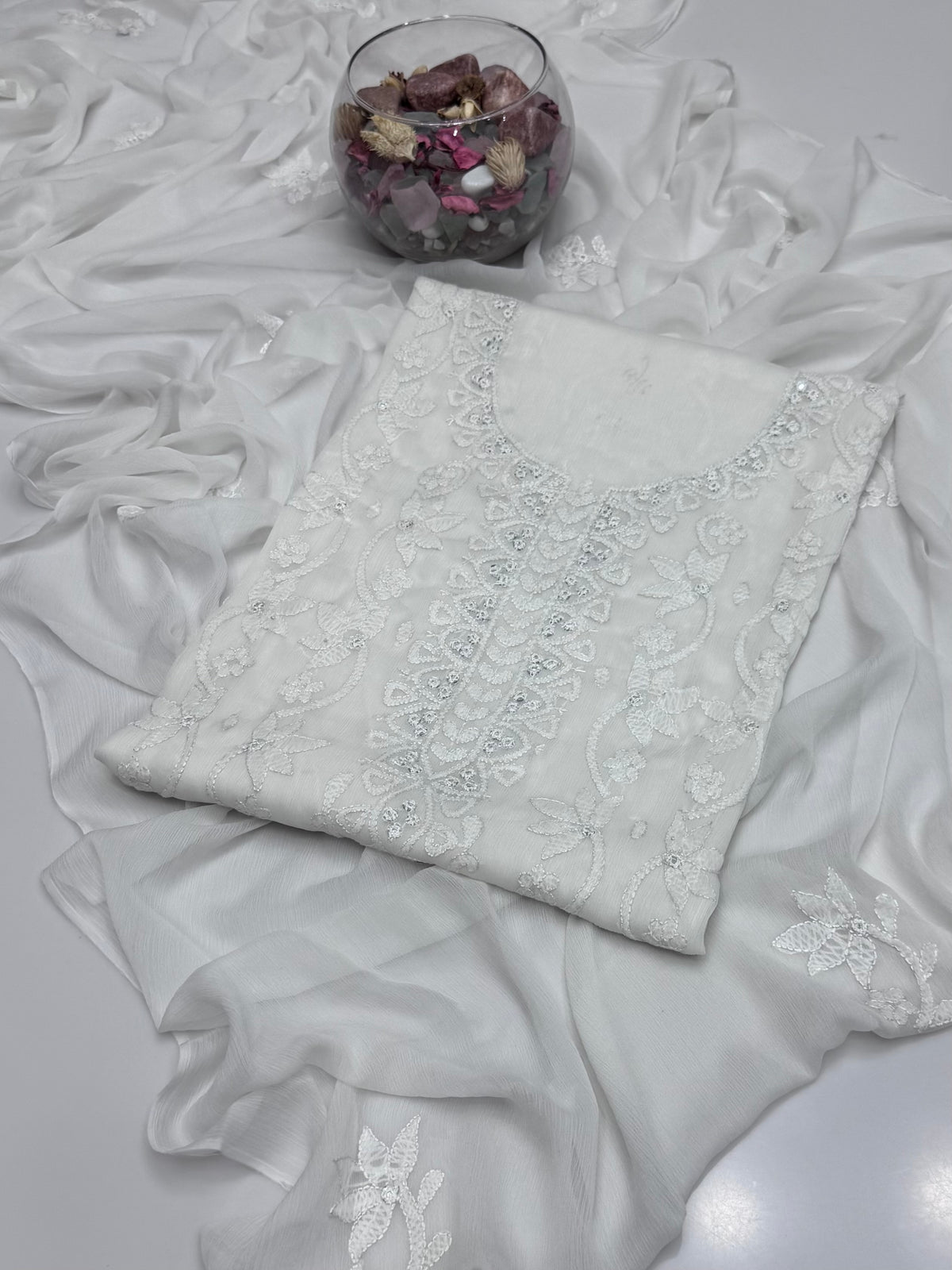 Handmade Shedow Tanka With Mirror Work On Soft Krinkle Shifoon 2pc Dress 👗