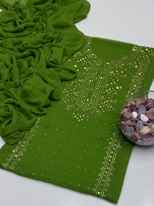 Handmade Golden Mukesh Work On Soft Krinkle Shifoon 2pc Dress 👗