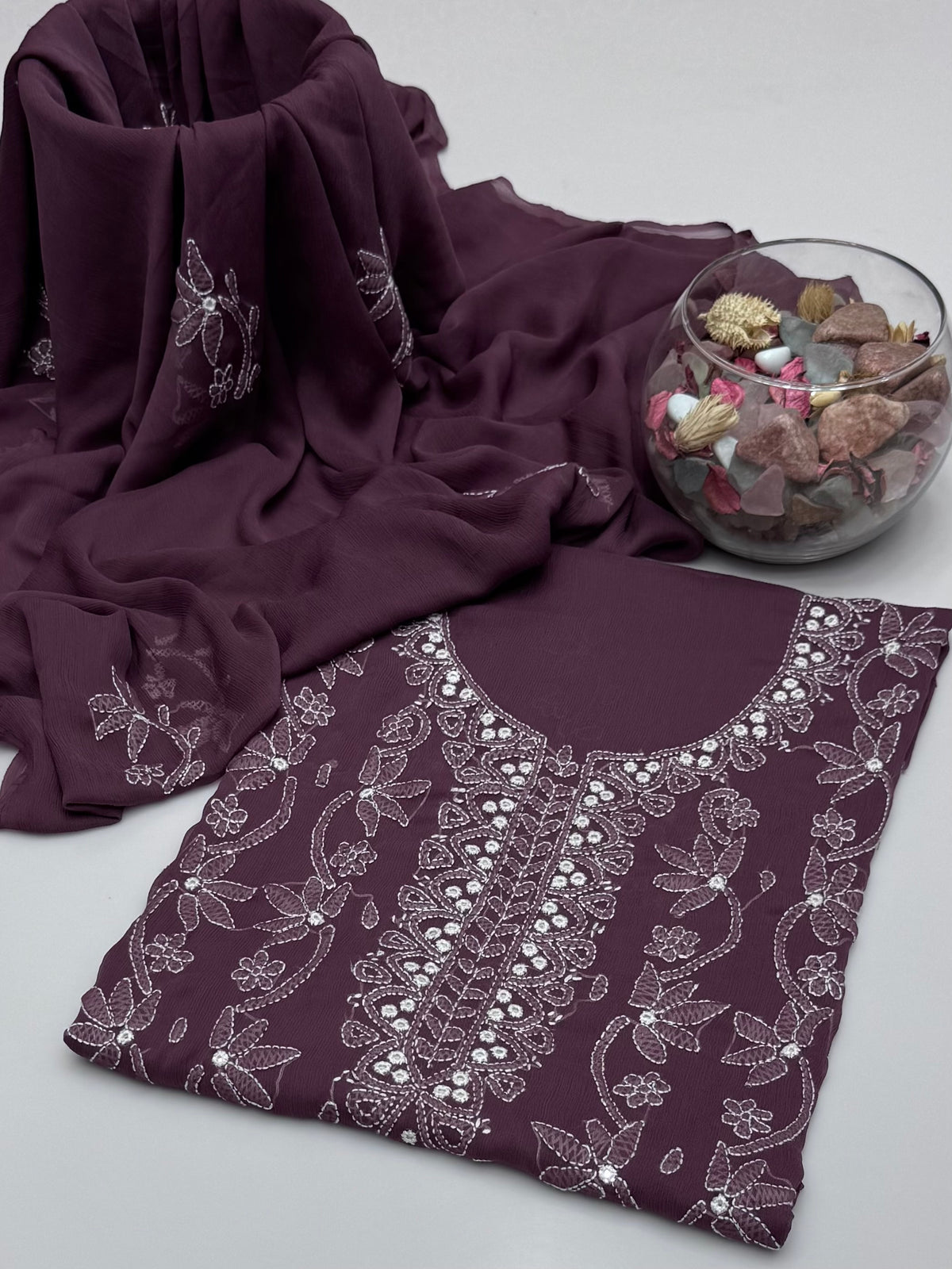 Handmade Shedow Tanka With Mirror Work On Soft Krinkle Shifoon 2pc Dress 👗