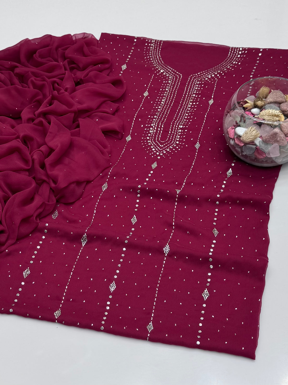 Handmade Barfi Mukesh On Soft Krinkle Shifoon 2pc Dress 👗
