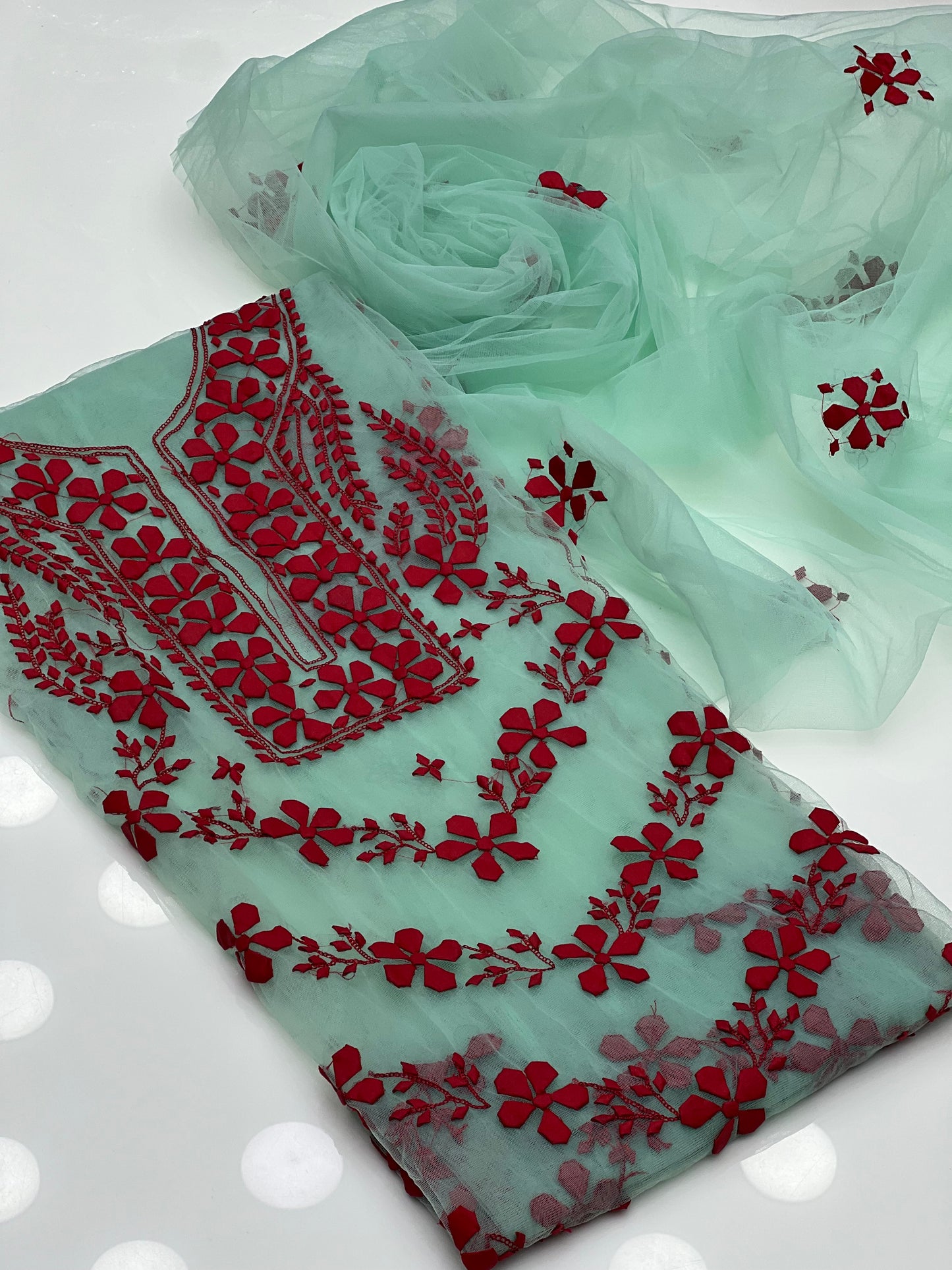 Handmade Applic Work On Net Fabric 2pc Dress 👗