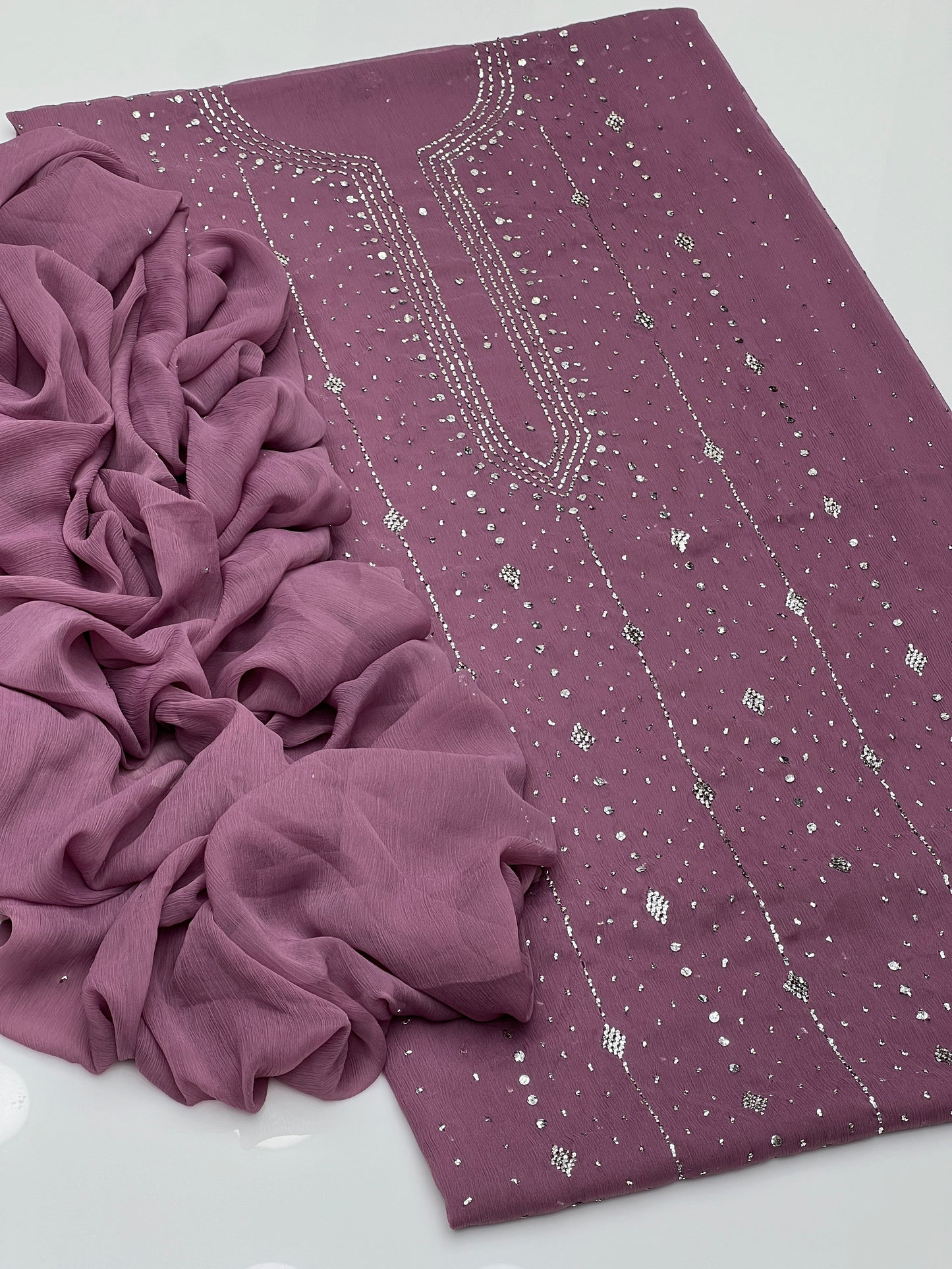 Barfi Mukesh Work On Soft Krinkle Shifoon 2pc Dress 👗