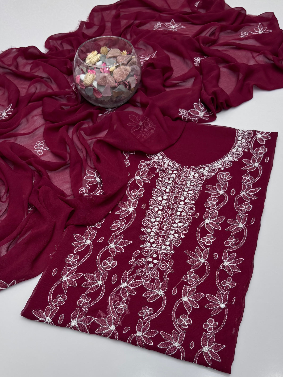 Handmade Shedow Tanka With Mirror Work On Soft Krinkle Shifoon 2pc Dress 👗