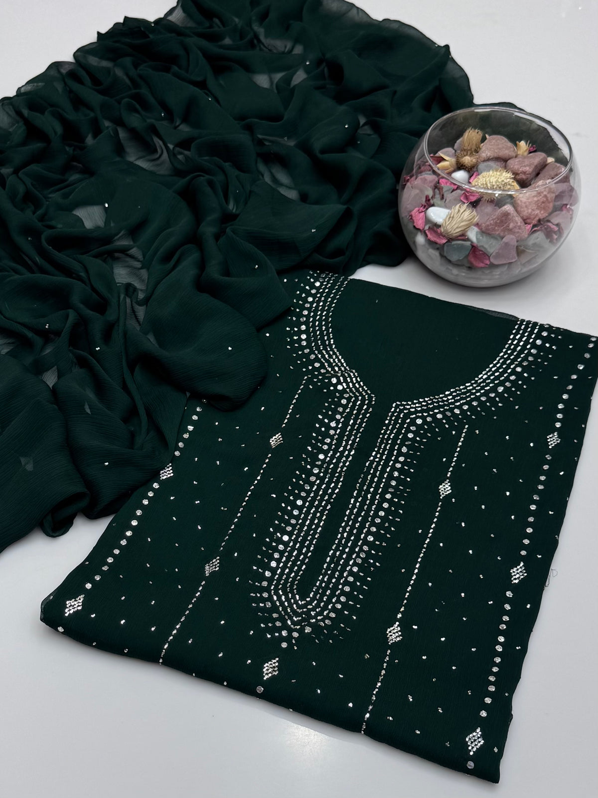 Handmade Barfi Mukesh On Soft Krinkle Shifoon 2pc Dress 👗