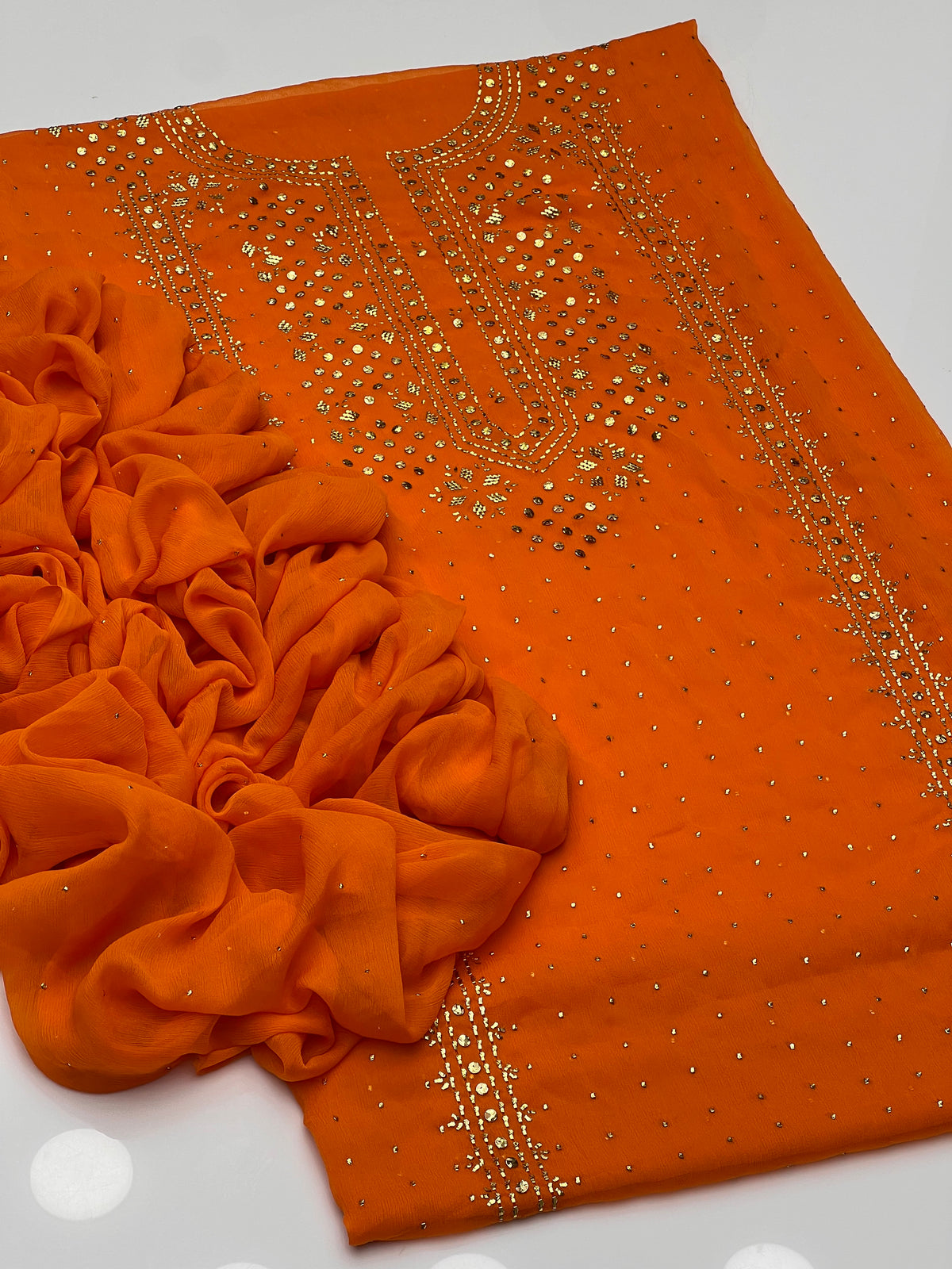 Handmade Golden Mukesh Work On Soft Krinkle Shifoon 2pc Dress 👗