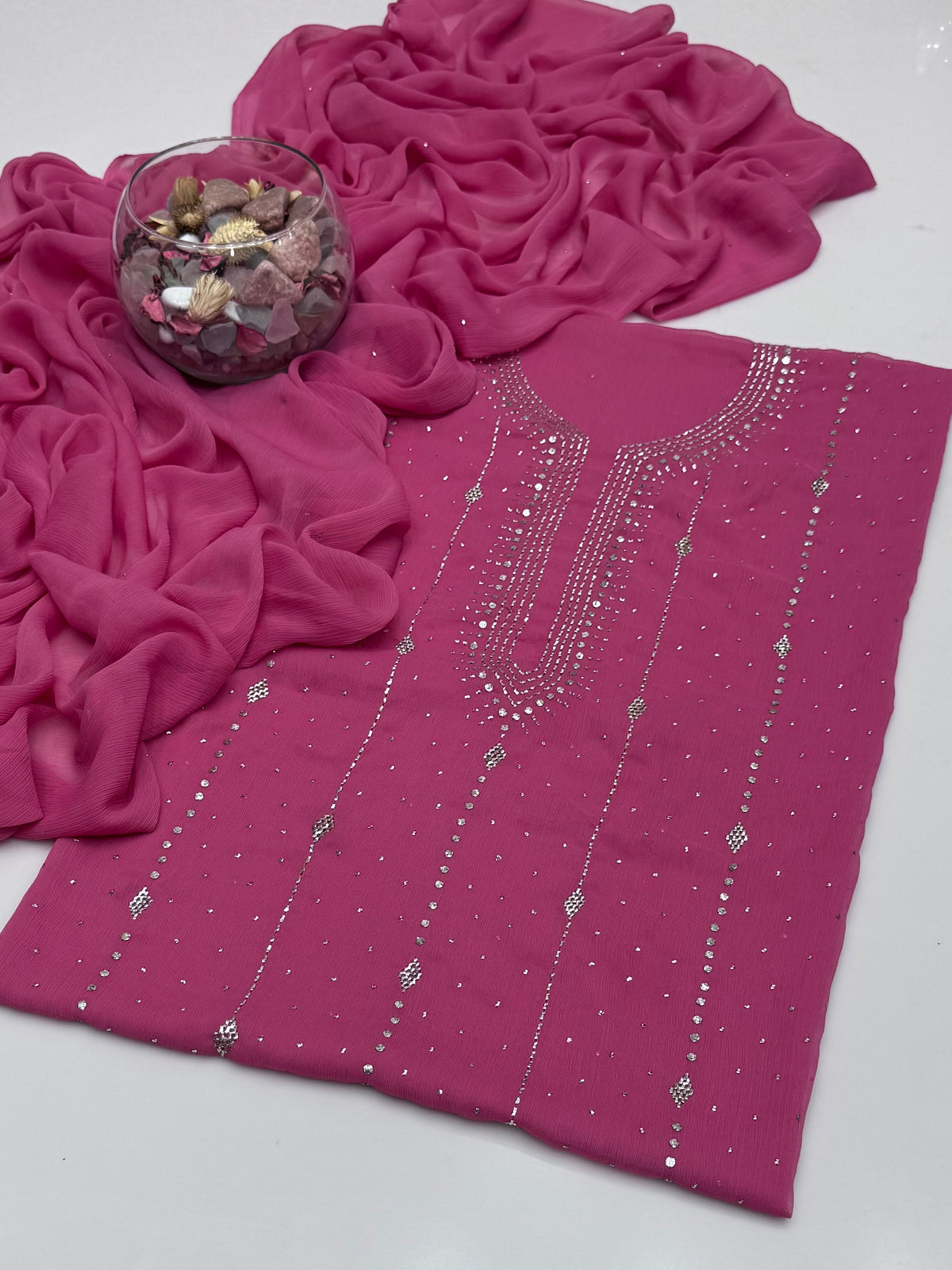Handmade Barfi Mukesh On Soft Krinkle Shifoon 2pc Dress 👗