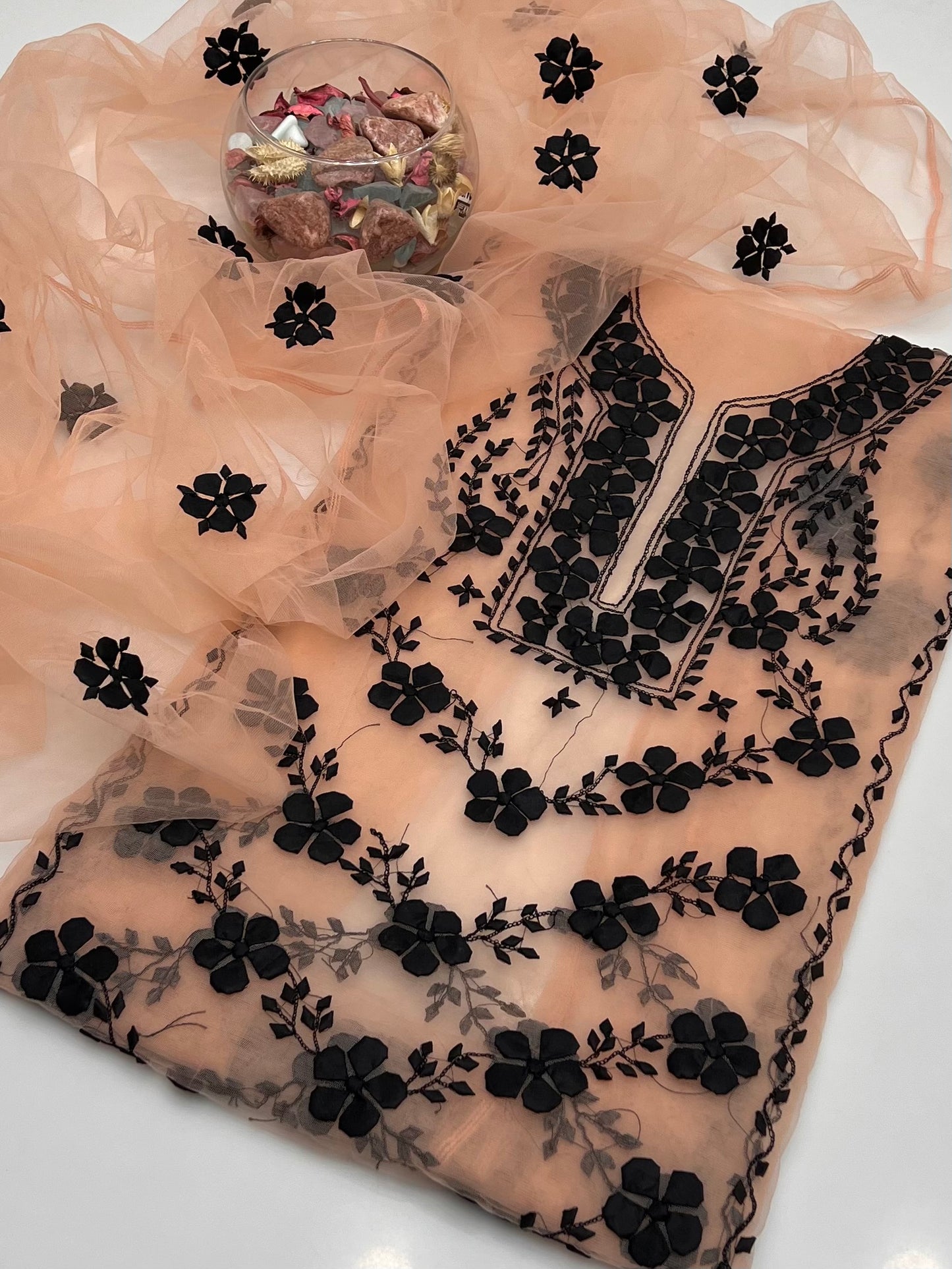 Handmade Applic Work On Net Fabric 2pc Dress 👗