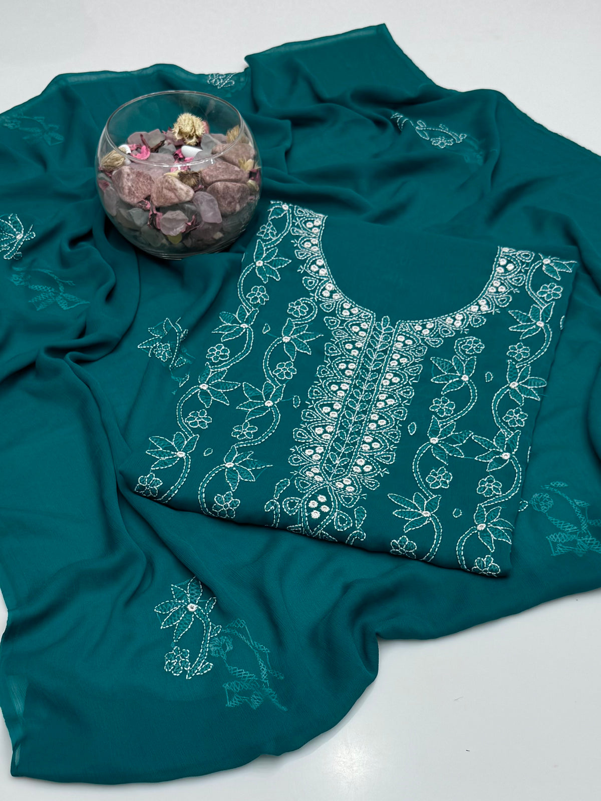 Handmade Shedow Tanka With Mirror Work On Soft Krinkle Shifoon 2pc Dress 👗