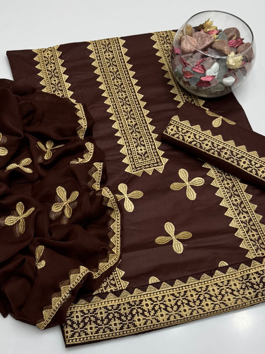 Computer Crosstich Embroidery On Pure Lawn 3pc Dress 👗