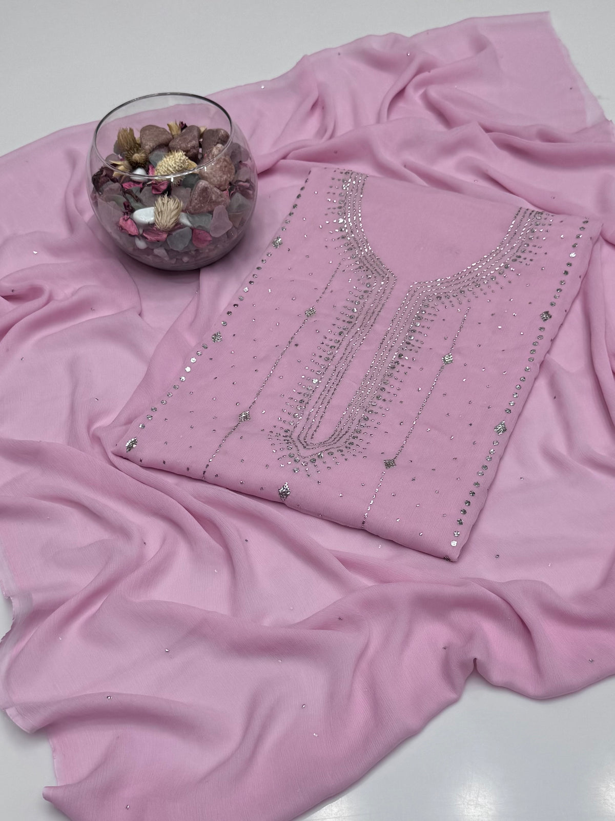 Handmade Barfi Mukesh On Soft Krinkle Shifoon 2pc Dress 👗
