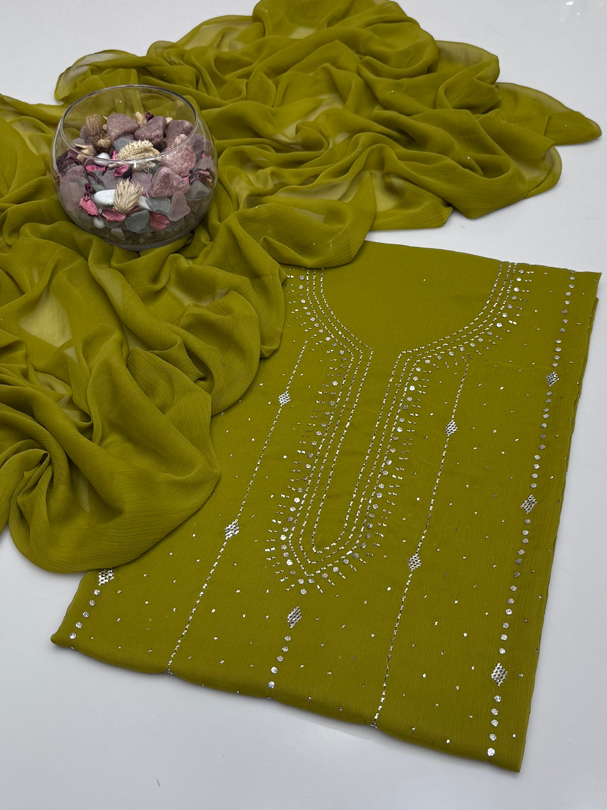 Handmade Barfi Mukesh On Soft Krinkle Shifoon 2pc Dress 👗