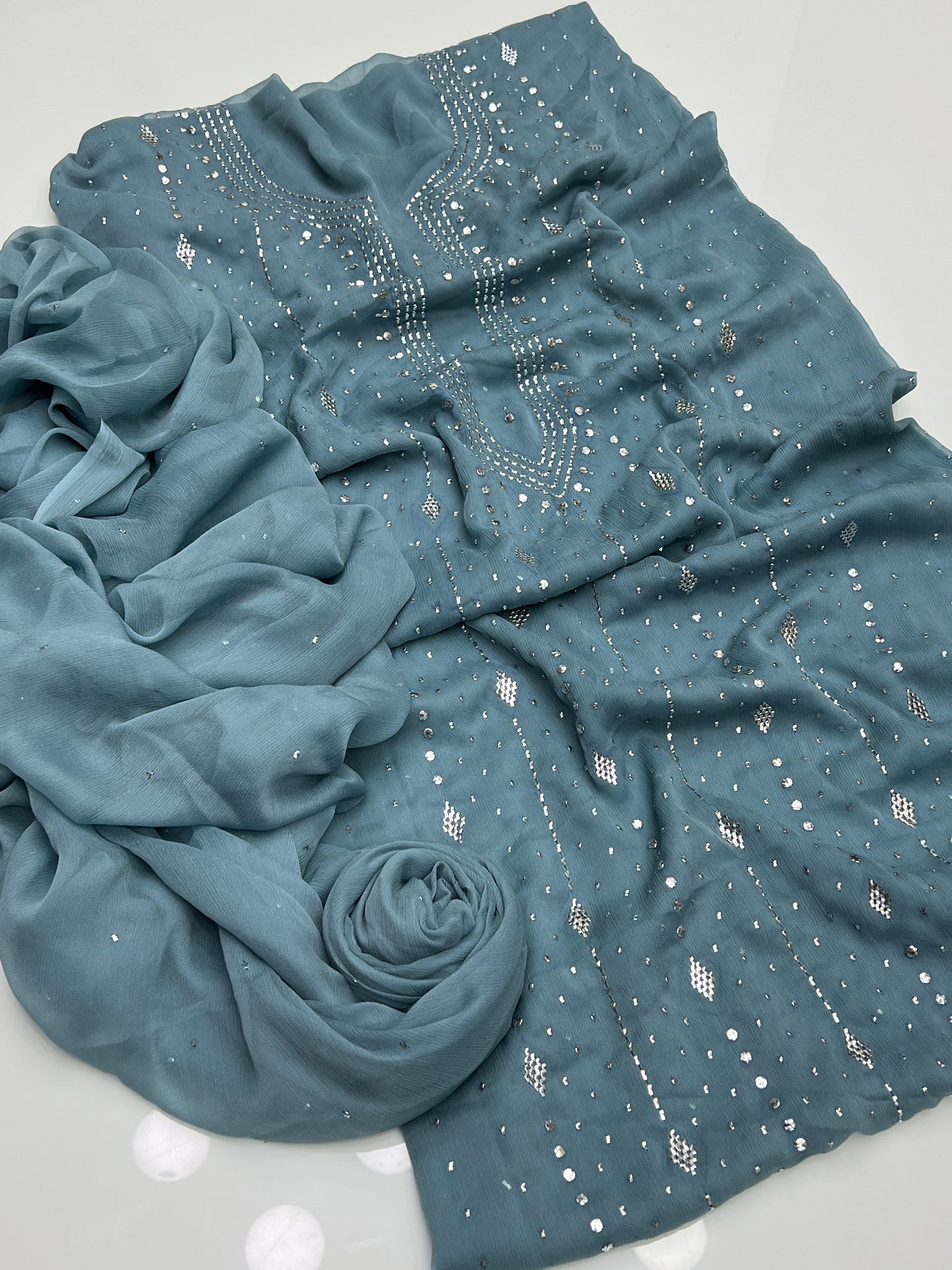 Barfi Mukesh Work On Soft Krinkle Shifoon 2pc Dress 👗