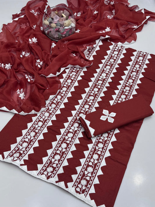 Computer Pakka With Handmade Applic Work On Pure Lawn 3pc Dress 👗