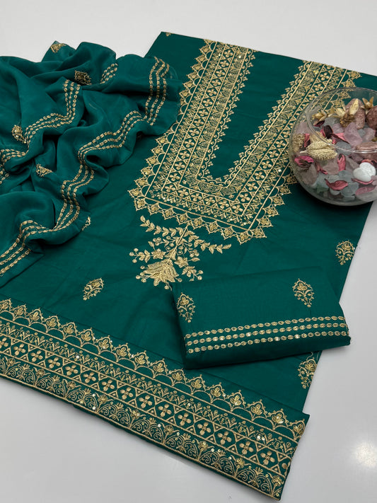 Computer Sequence Embroidery On Pure Lawn 3pc Dress 👗