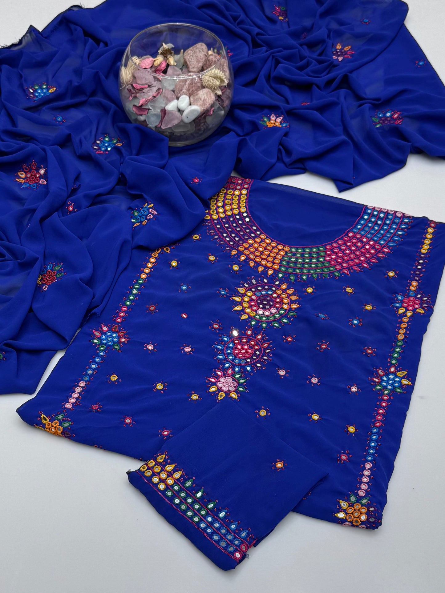 Handmade Resham Tanka With Badam Mirror Work On Georgett Shifoon 2pc Dress 👗