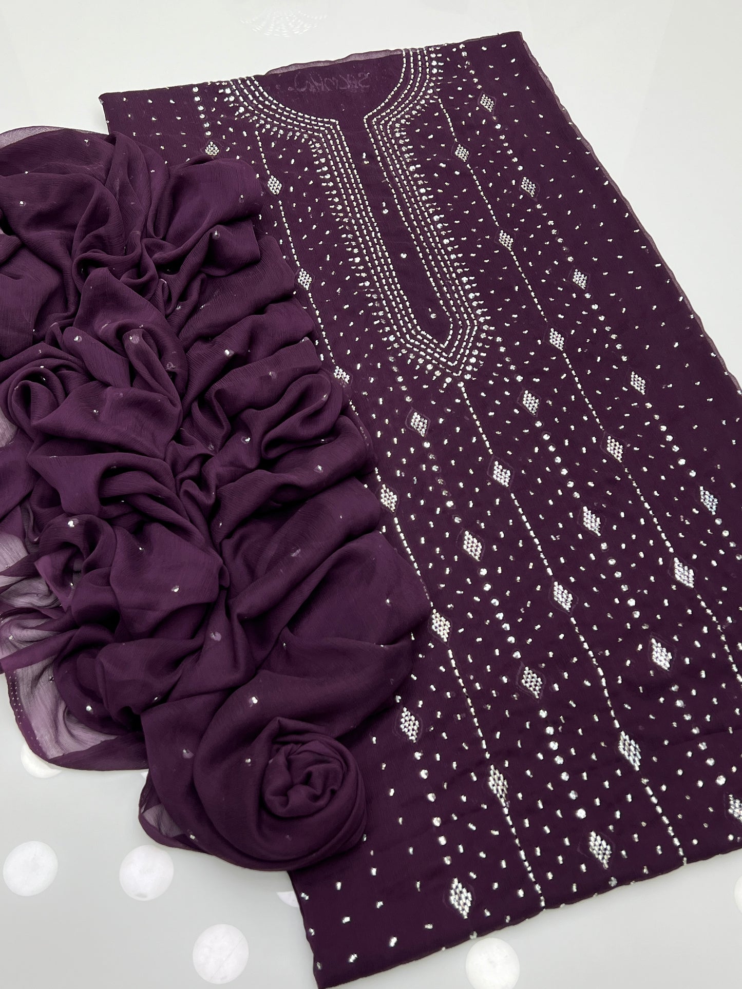 Barfi Mukesh Work On Soft Krinkle Shifoon 2pc Dress 👗