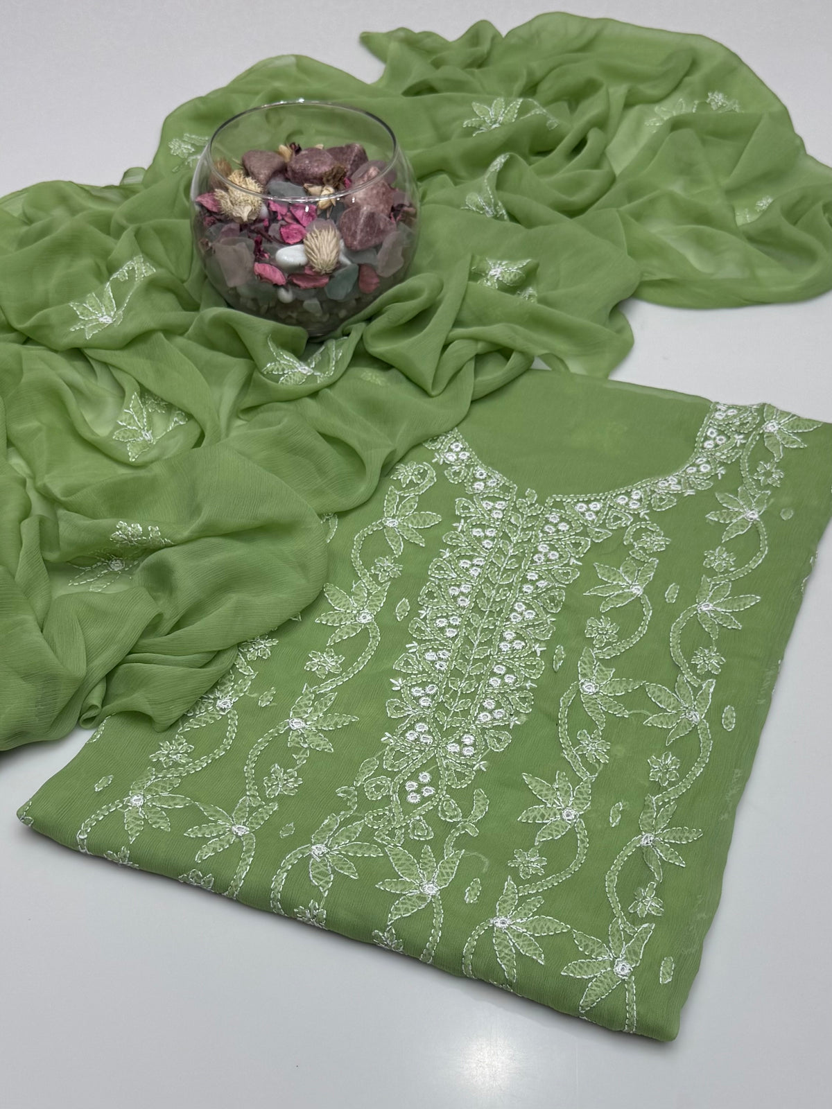 Handmade Shedow Tanka With Mirror Work On Soft Krinkle Shifoon 2pc Dress 👗